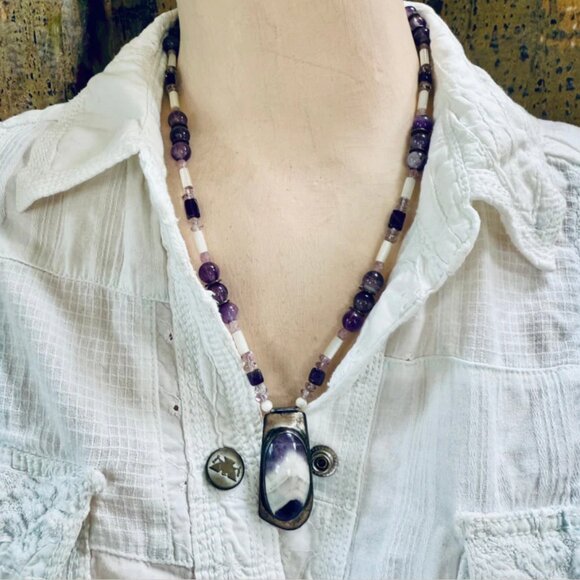 Vintage Navajo Sterling Silver & Amethyst Beaded Necklace